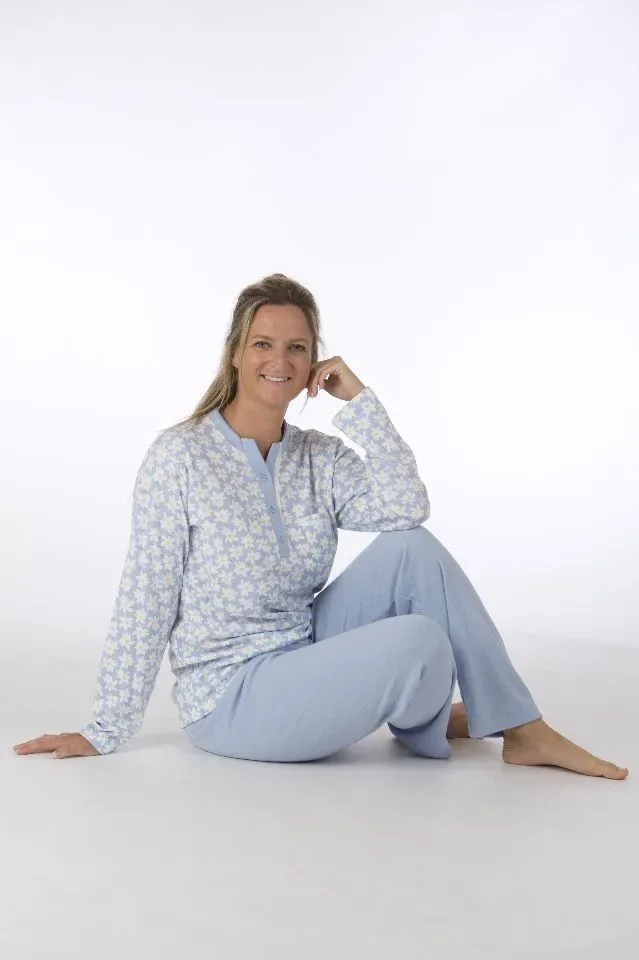 Perlina Dames Pyjama: Pippa, blauw, Interlock brushed ( Lina.66 )