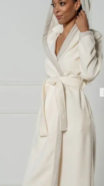 Belmanetti dames badjas: Cream, Luzern Bamboo, met kap ( BEM.3 )