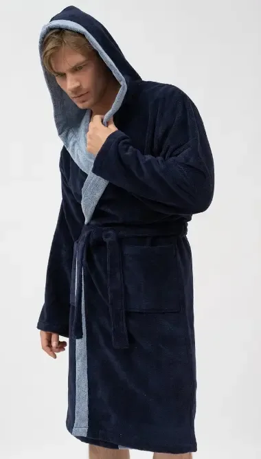 Belmanetti heren badjas: met kap, marine blauw ( BEM.4 )