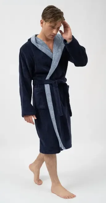 Belmanetti heren badjas: met kap, marine blauw ( BEM.4 )