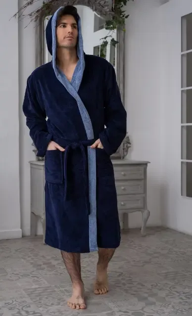 Belmanetti heren badjas: met kap, marine blauw ( BEM.4 )