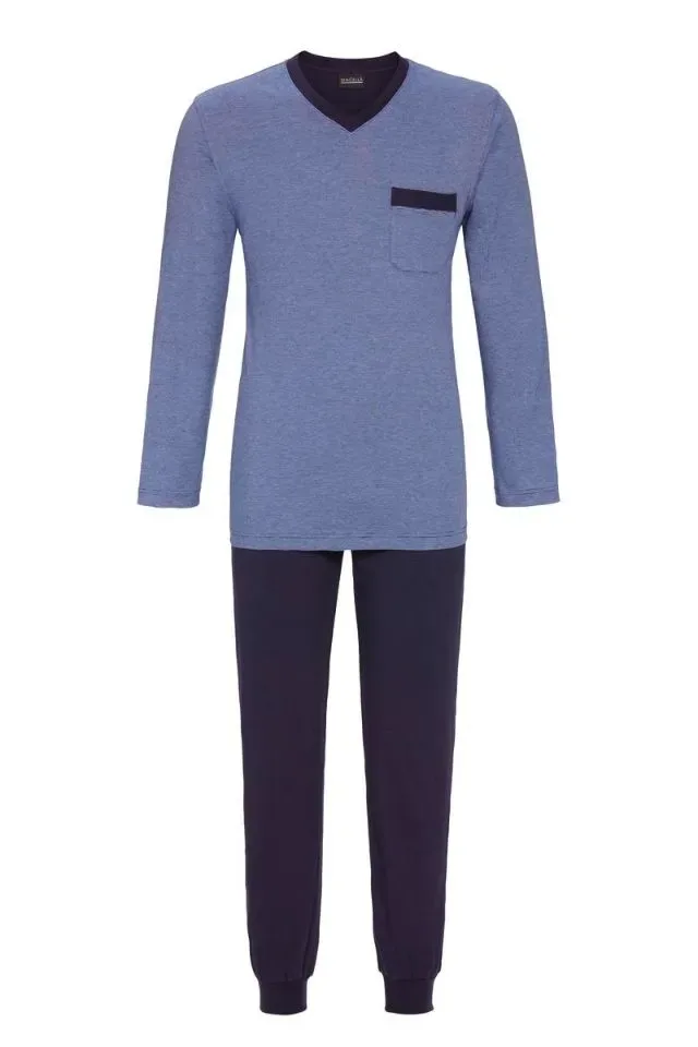 Ringella Heren Pyjama: Blauw, Vhals ( RIN.526 )