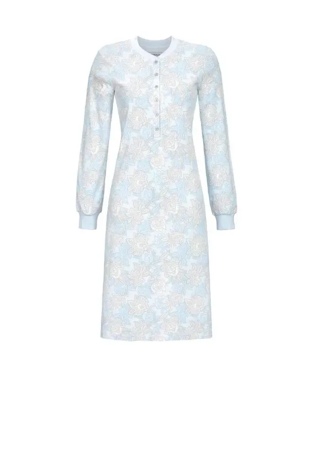 Ringella nachthemd dames: 105cm, ronde hals, Sky blue ( RIN.527 )
