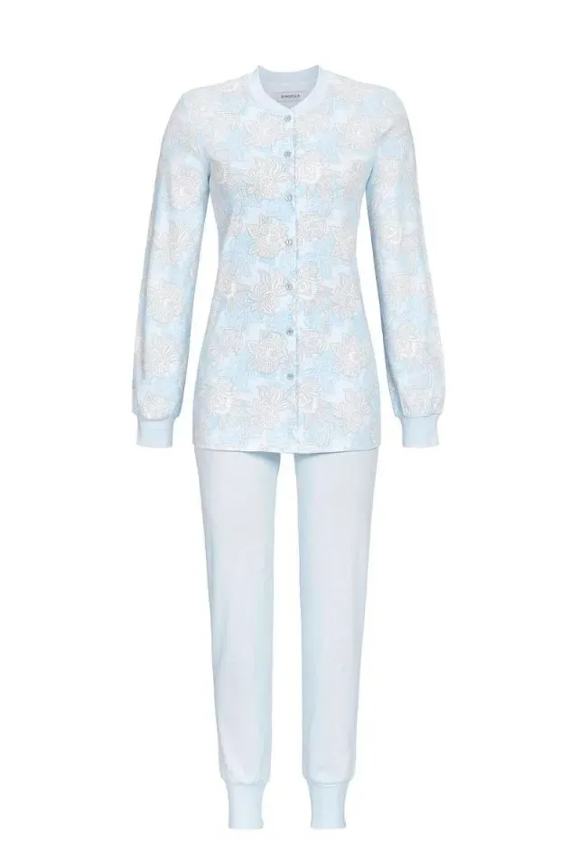 Ringella Dames Pyjama: Doorknoop model, Blauw, Katoen ( RIN.528 )