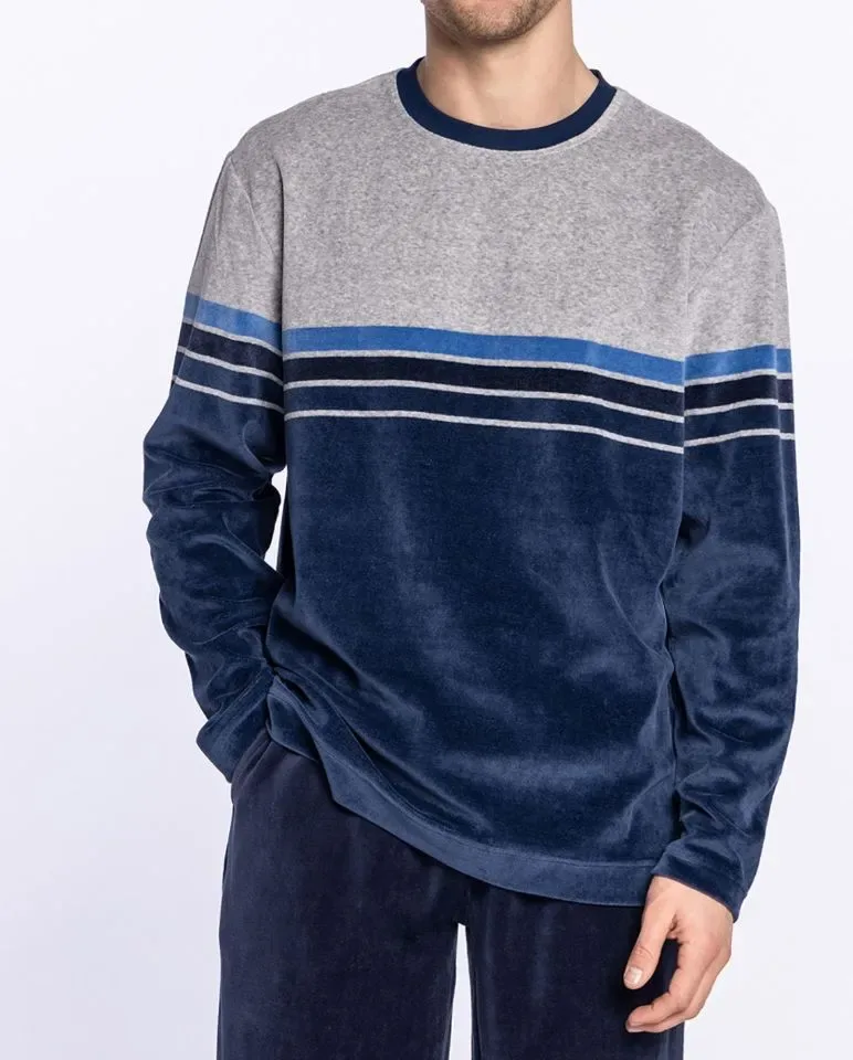 Punto Blanco heren pyjama: Showery, Velours, Blauw ( PUN.62 )