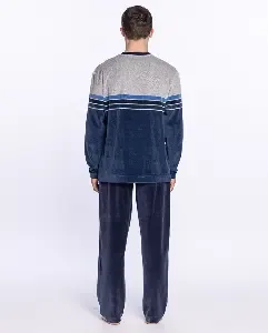 Punto Blanco heren pyjama: Showery, Velours, Blauw ( PUN.62 )