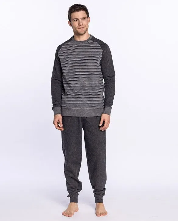 Punto Blanco heren pyjama: Stormy, grijs gestreept, gemoltoneerd ( PUN.64 )