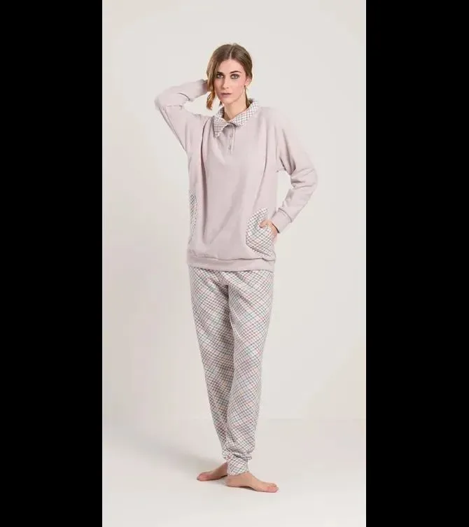 Gary Dames Pyjama : Punto Milano, pastel roze, Pied de poules 5( gary.110 )