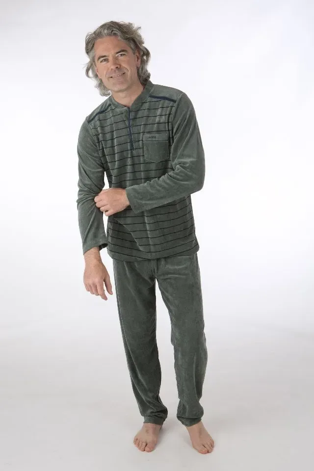 Perlina Heren pyjama: Vasco, Velours, Groen ( LINA.70 )