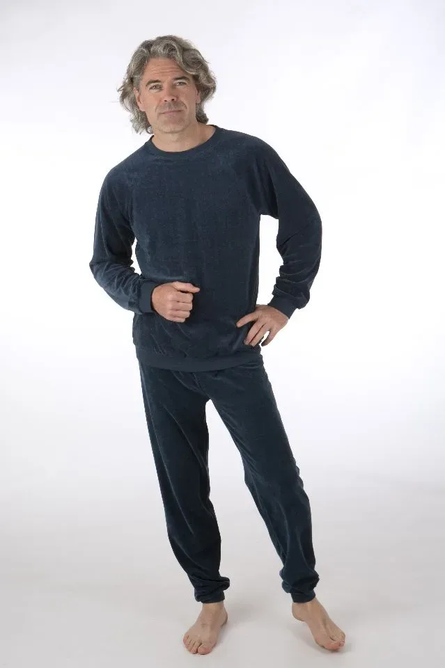 Perlina Heren pyjama: Dax, Velours, Donker blauw ( LINA.71 )