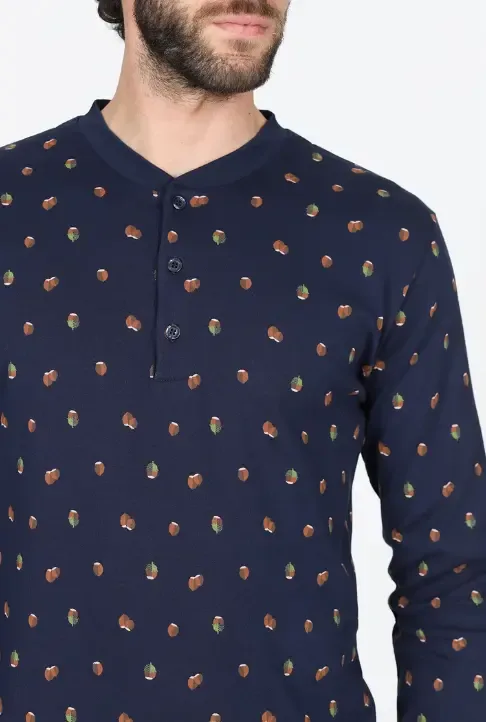Alpina Heren Pyjama: Blauw, eikeltjes motief, Interlock ( TEX.770 )