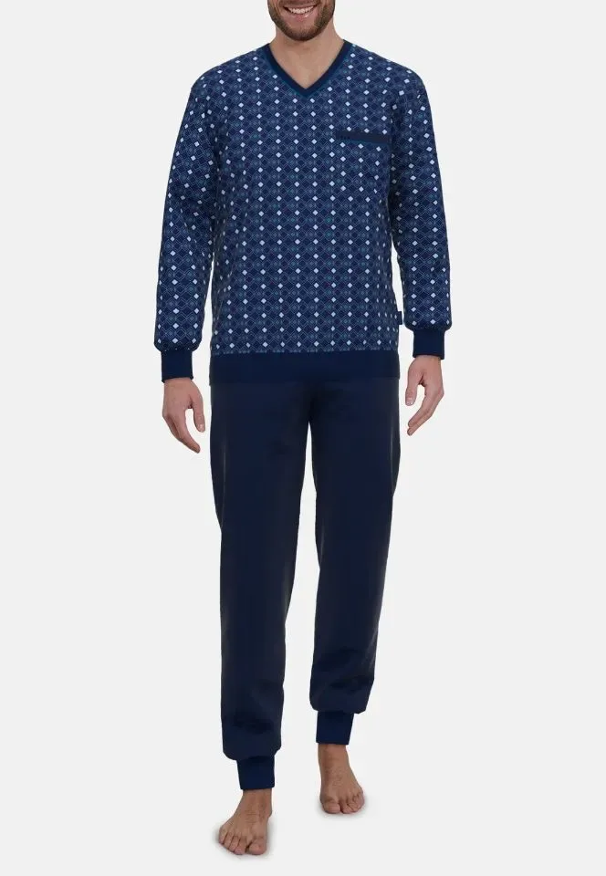 Gotzburg Heren pyjama: Blauw, V hals, ( got.65 )