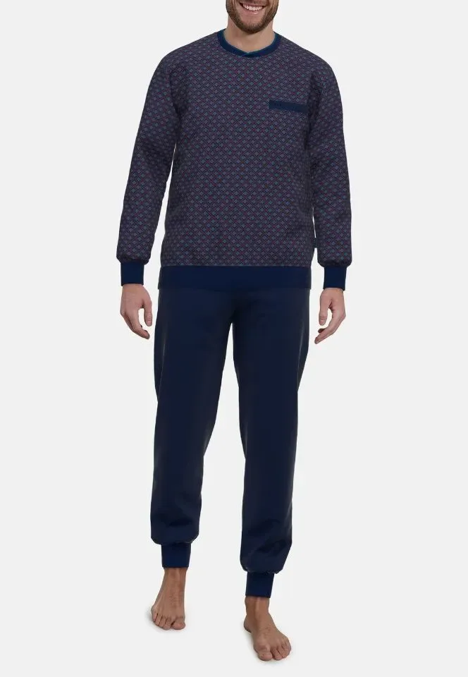 Gotzburg Heren Pyjama: Bordeaux geprint, V hals ( GOT.67 )