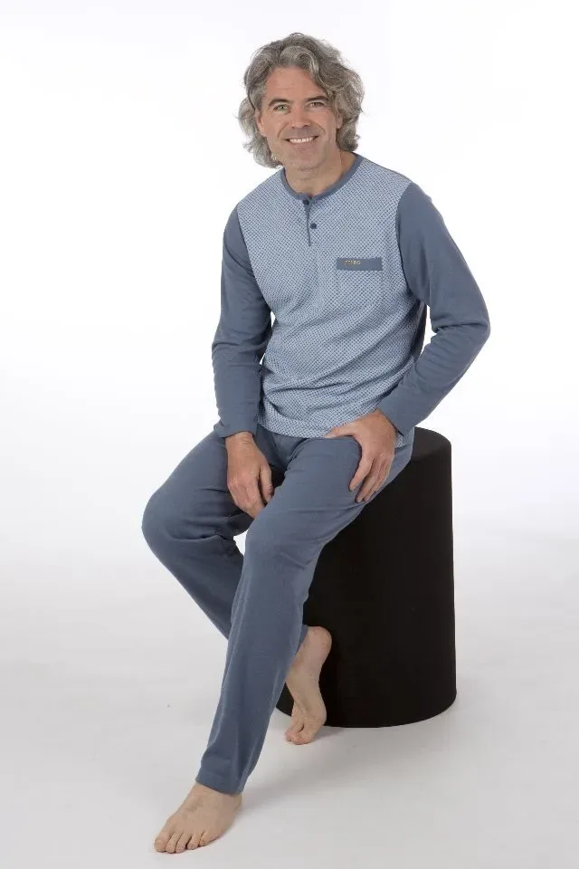 Perlina Heren Pyjama: Remus, Gemoltoneerd blauw ( LINA.75 )