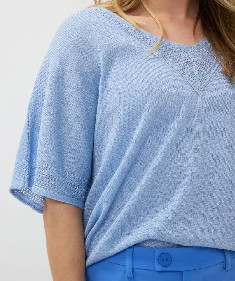 Esqualo Gebreid Shirt: Sky Blue, V hals  ESQ.296