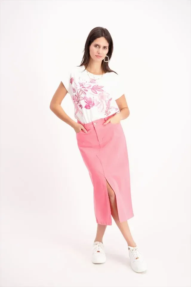Signe Nature Dames rok: Rose, lang met split vooraan ( Signe.1269 )
