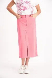 Signe Nature Dames rok: Rose, lang met split vooraan ( Signe.1269 )