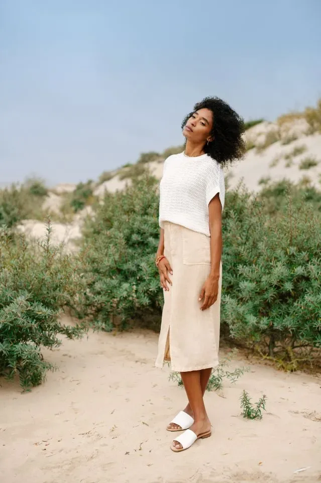 Signe Nature Dames rok: Beige Linnen lang met split vooraan ( Signe.1273 )