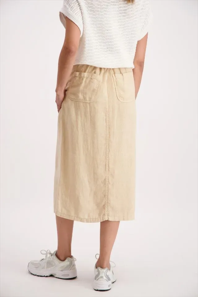Signe Nature Dames rok: Beige Linnen lang met split vooraan ( Signe.1273 )