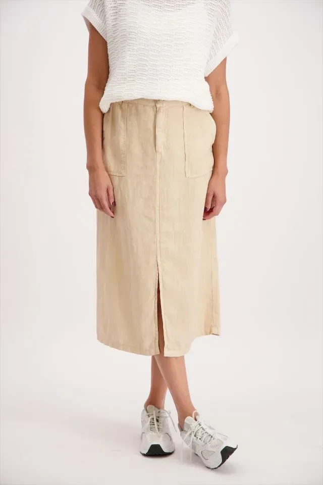 Signe Nature Dames rok: Beige Linnen lang met split vooraan ( Signe.1273 )