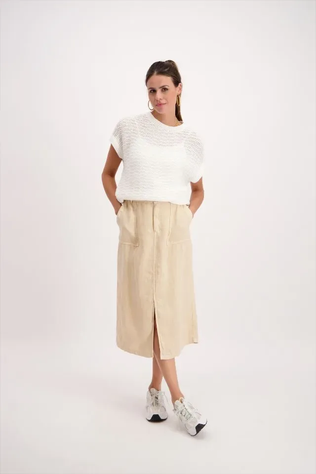Signe Nature Dames rok: Beige Linnen lang met split vooraan ( Signe.1273 )