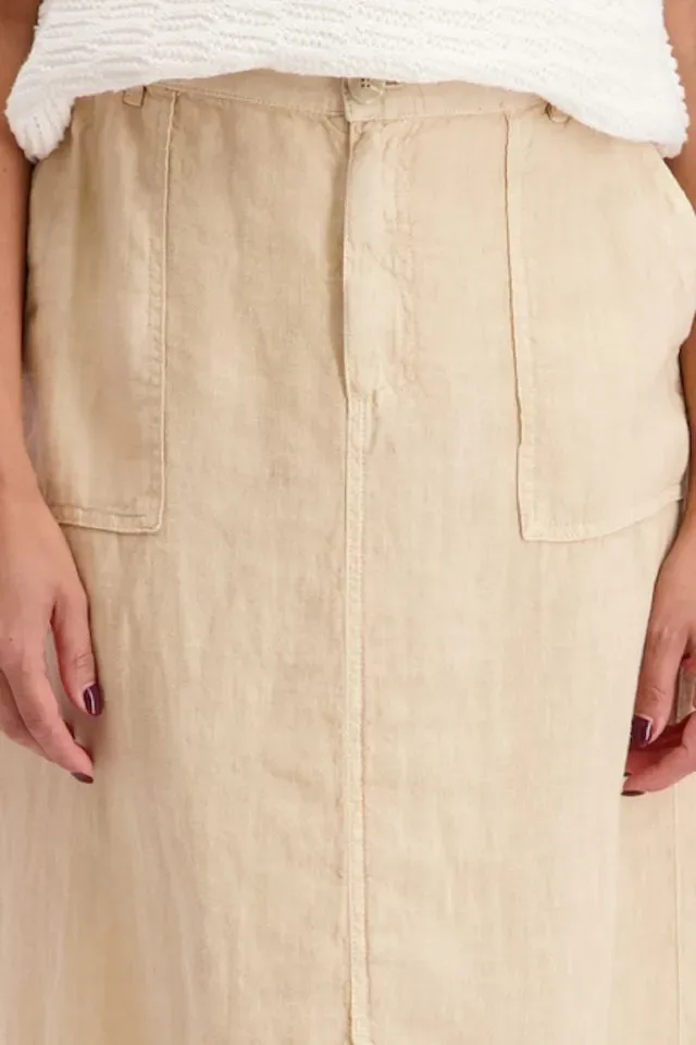 Signe Nature Dames rok: Beige Linnen lang met split vooraan ( Signe.1273 )