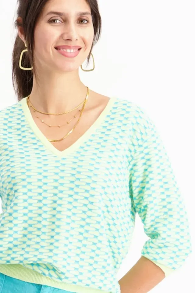 Signe nature Pull: 3/4 mouw, los gebreid, Lime kleur ( Signe.1278 )