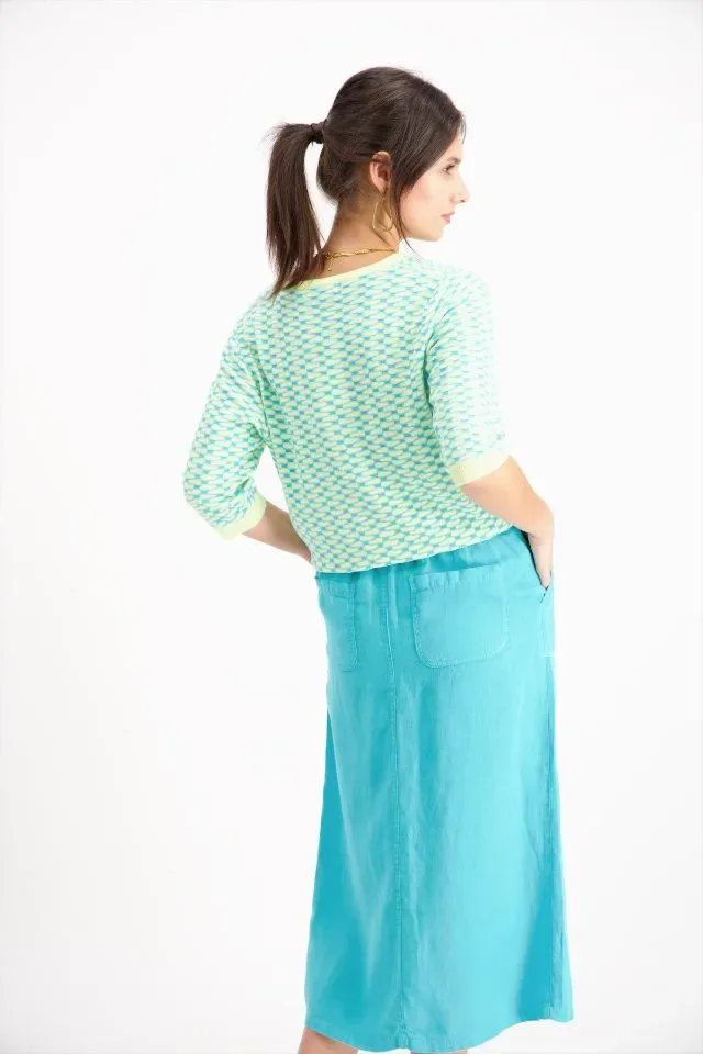 Signe nature Pull: 3/4 mouw, los gebreid, Lime kleur ( Signe.1278 )