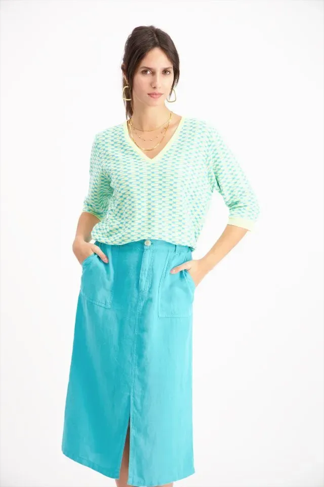 Signe nature Pull: 3/4 mouw, los gebreid, Lime kleur ( Signe.1278 )