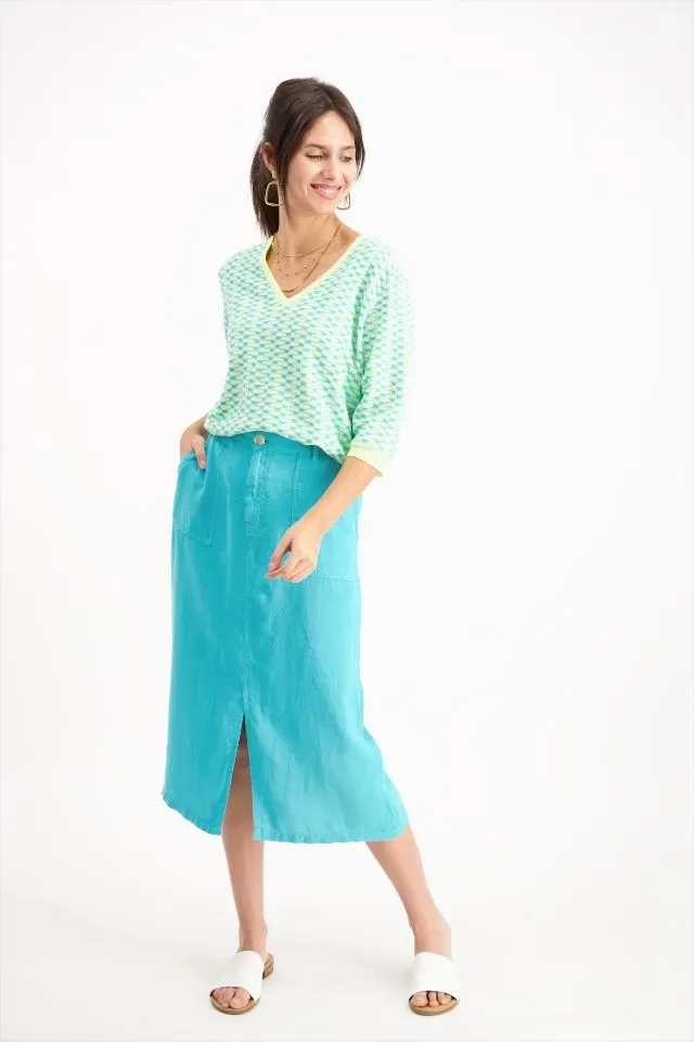 Signe nature Pull: 3/4 mouw, los gebreid, Lime kleur ( Signe.1278 )