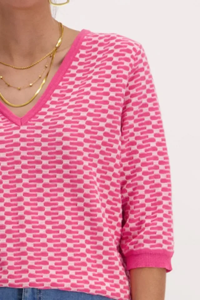 Signe nature Pull: 3/4 mouw, los gebreid, Fushia ( Signe.1277 )