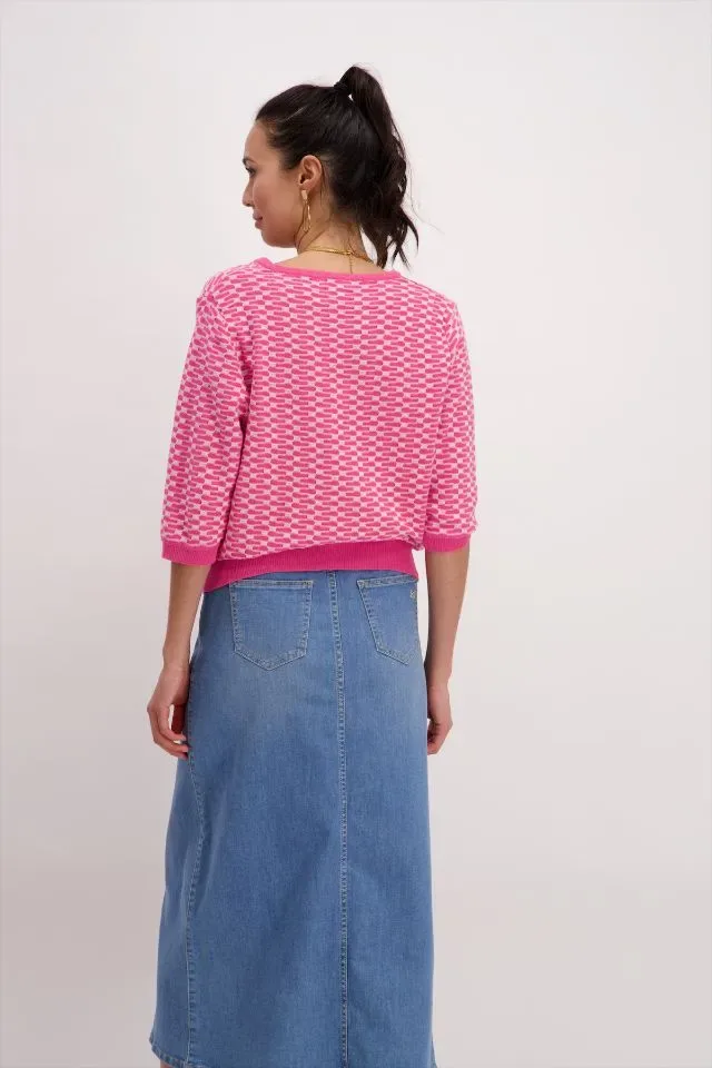 Signe nature Pull: 3/4 mouw, los gebreid, Fushia ( Signe.1277 )