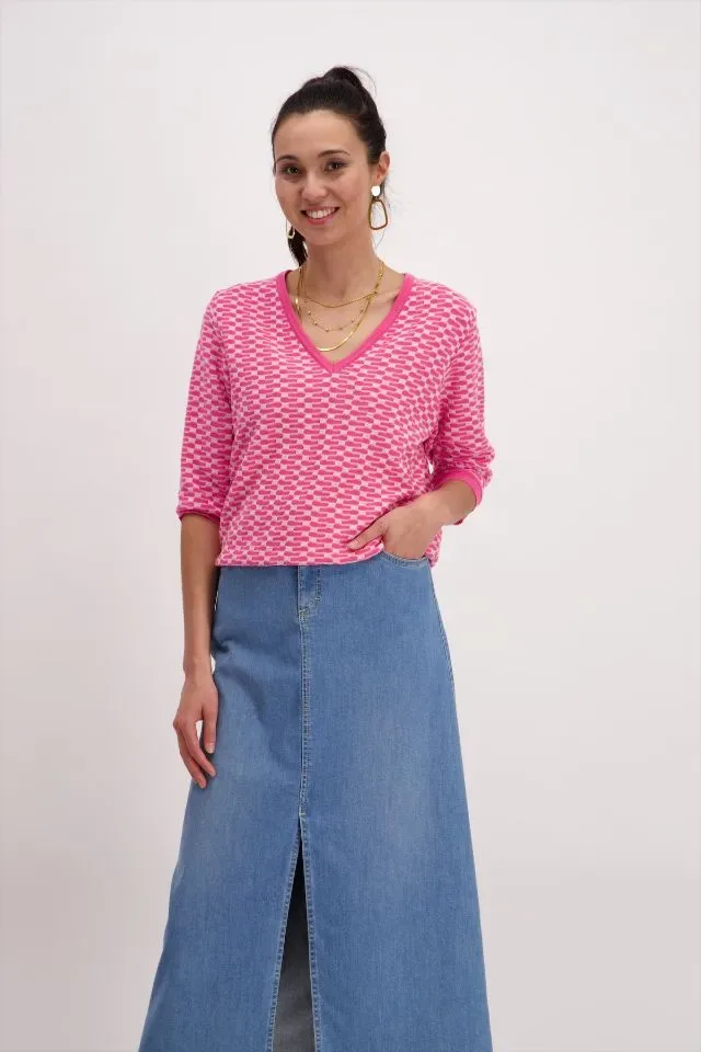 Signe nature Pull: 3/4 mouw, los gebreid, Fushia ( Signe.1277 )