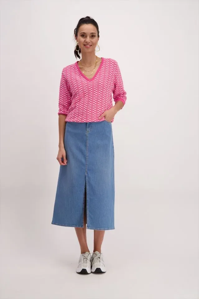 Signe nature Pull: 3/4 mouw, los gebreid, Fushia ( Signe.1277 )