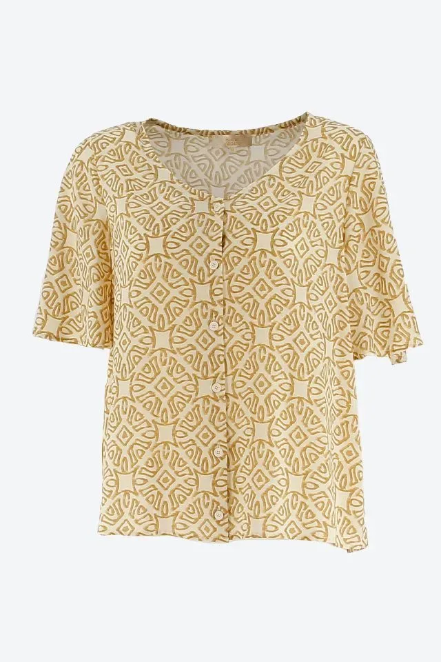Signe nature Dames bloes: Beige, Vlindermouw ( Signe.1280 )