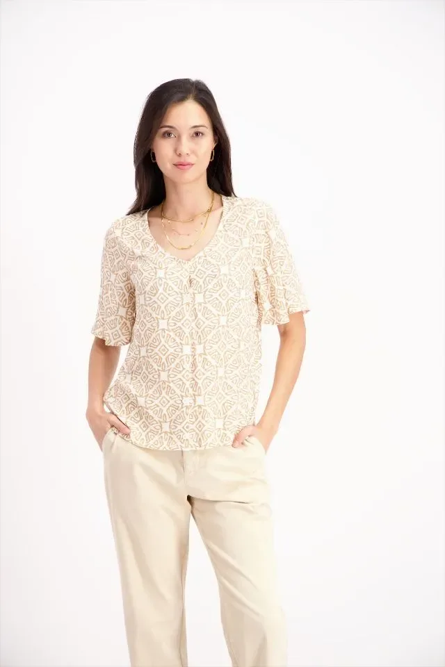 Signe nature Dames bloes: Beige, Vlindermouw ( Signe.1280 )