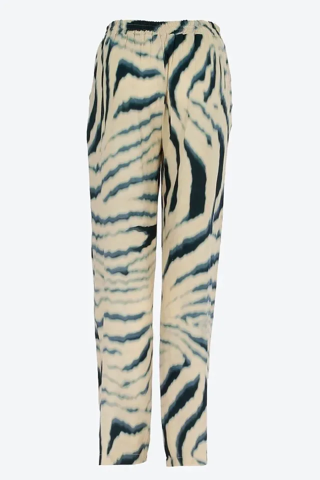 Signe Nature Broek: Ecru / blauw, Los model, Elastiek ( Signe.1290