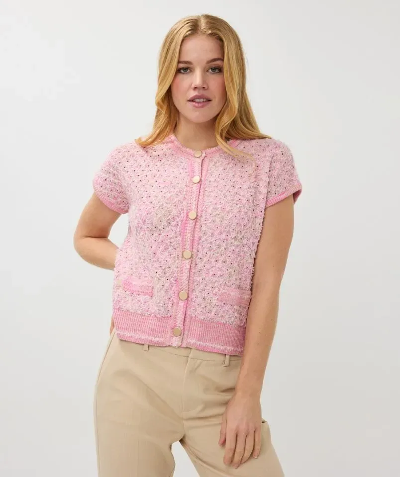 Esqualo Gilt met knopen: Roze, boucle weving ( ESQ.300 )