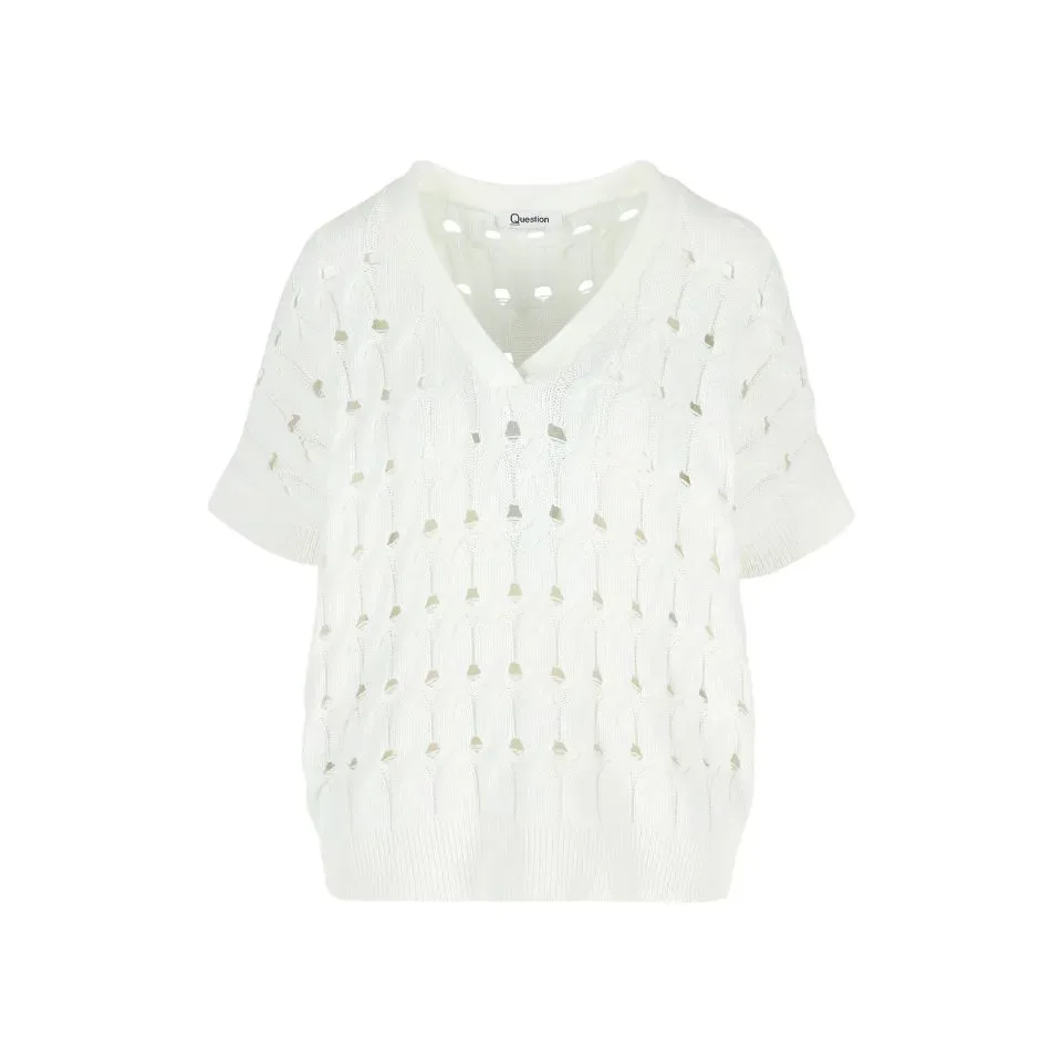 Punto One Gebreide shirt in Ajour, Wit ( ONE.32 )