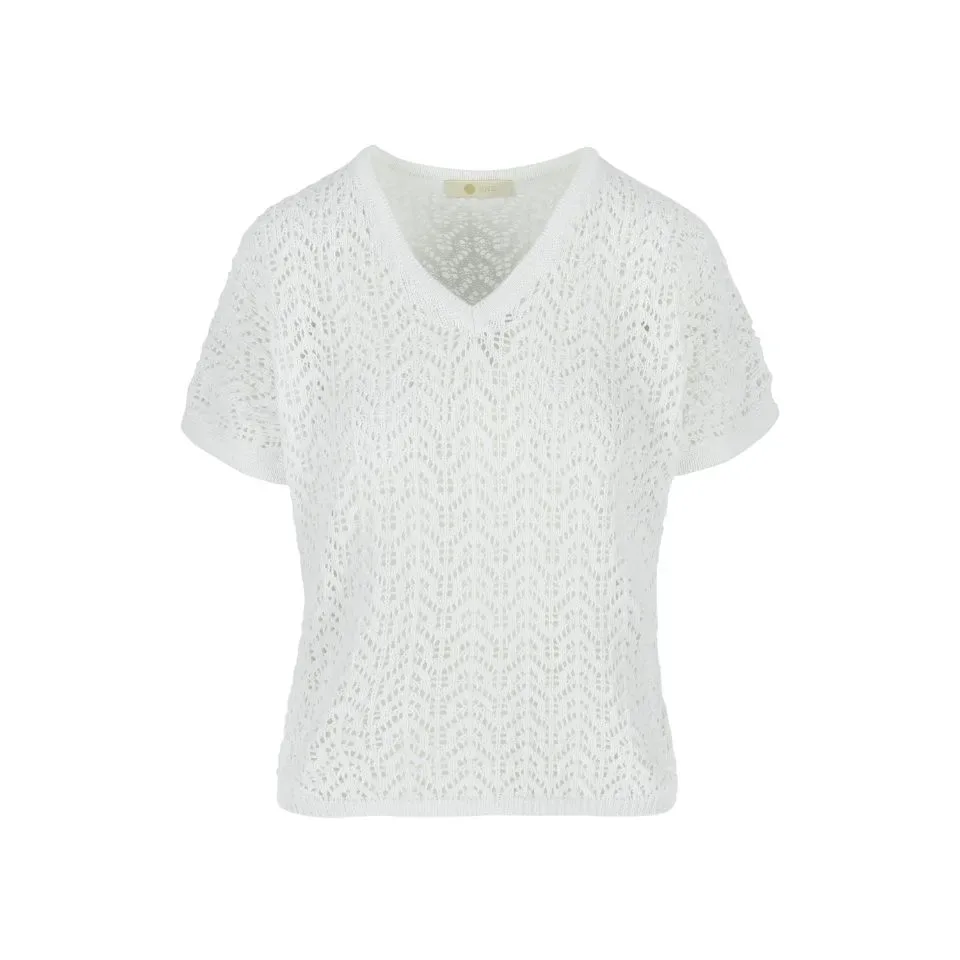 Punto One Gebreide shirt in Ajour, Wit ( ONE.32 )