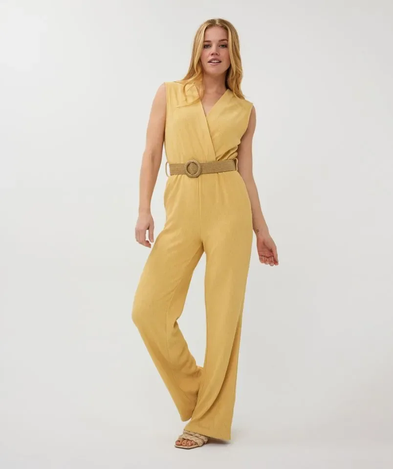 Esqualo Jumpsuit: Geel mouwloos, met riem ( ESQ.305 )