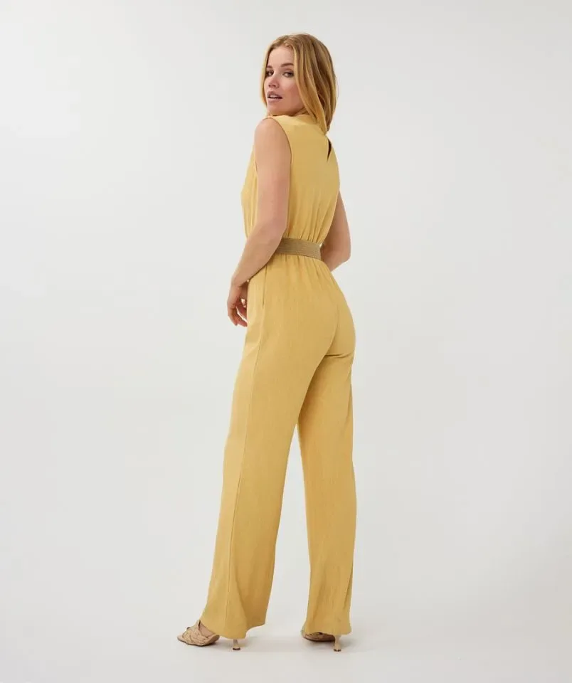 Esqualo Jumpsuit: Geel mouwloos, met riem ( ESQ.305 )