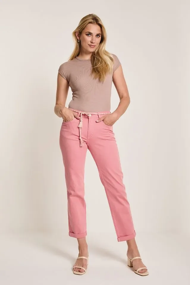 Para Mi dames broek: Bobby, Color Denim, Coral Peach, L30 ( Para.349 )