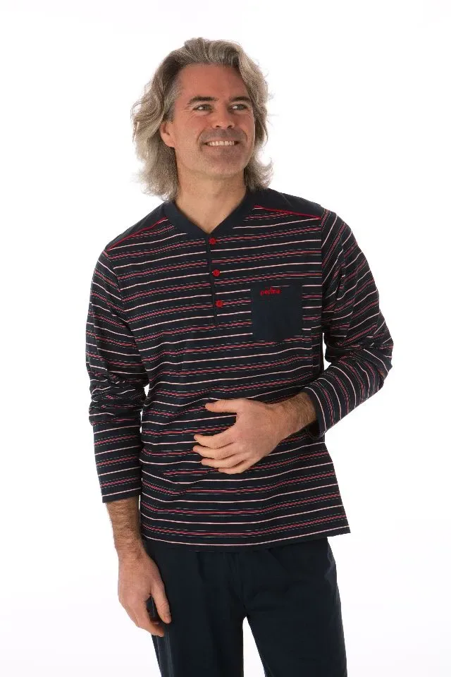 Perlina Heren pyjama: Antoon, Lange mouw, Korte broek en lange broek, Donker Blauw ( LINA.77 )