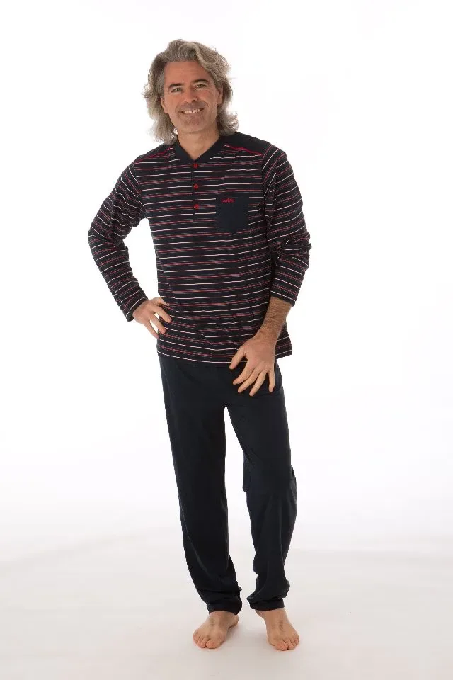 Perlina Heren pyjama: Antoon, Lange mouw, Korte broek en lange broek, Donker Blauw ( LINA.77 )