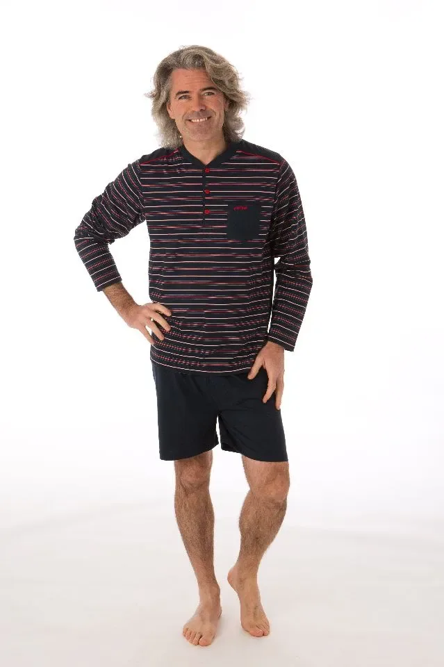 Perlina Heren pyjama: Antoon, Lange mouw, Korte broek en lange broek, Donker Blauw ( LINA.77 )