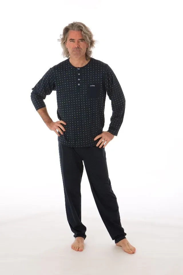 Perlina Heren pyjama: Antoon, Lange mouw, Korte broek en lange broek, Donker Blauw ( LINA.77 )
