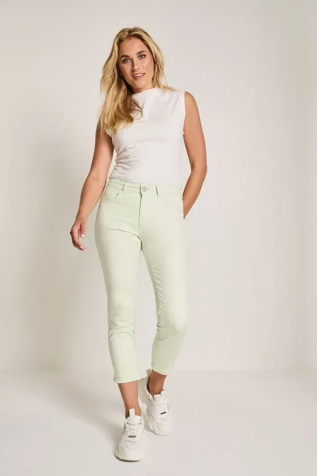 Para mi dames broek: Capri L26, Color denim, Pistacio Green ( PARA.352 )