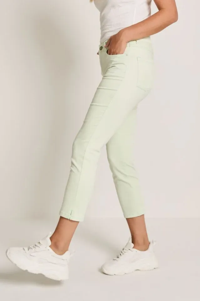 Para mi dames broek: Capri L26, Color denim, Pistacio Green ( PARA.352 )