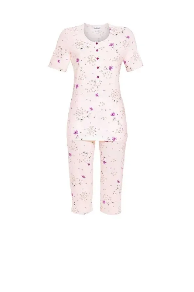 Ringella Pyjama dames: pastel roze, korte mouw + 3/4 broek ( Rin.560 )